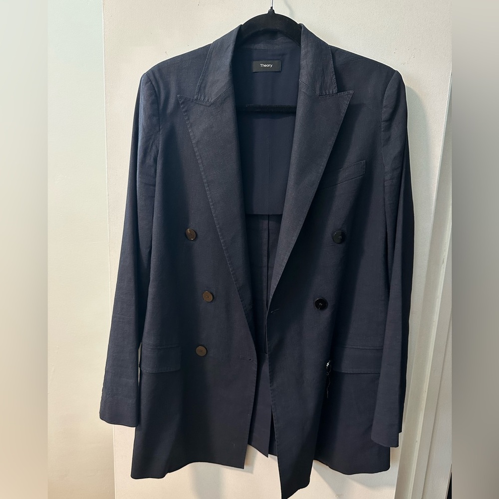Theory Double-Breasted Linen Blazer Size 8